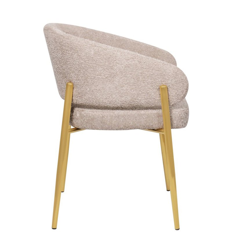 Chaise rembourrée Resilly en tissu bouclé beige/pieds dorés