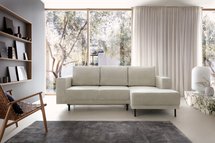 Rodario mini gray beige corner sofa with sleeping function with right-hand corduroy container