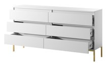 Bemmi white six-drawer chest of drawers with gold legs