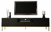 Qudula TV cabinet 190 cm matt black / glossy black with gold herringbone legs