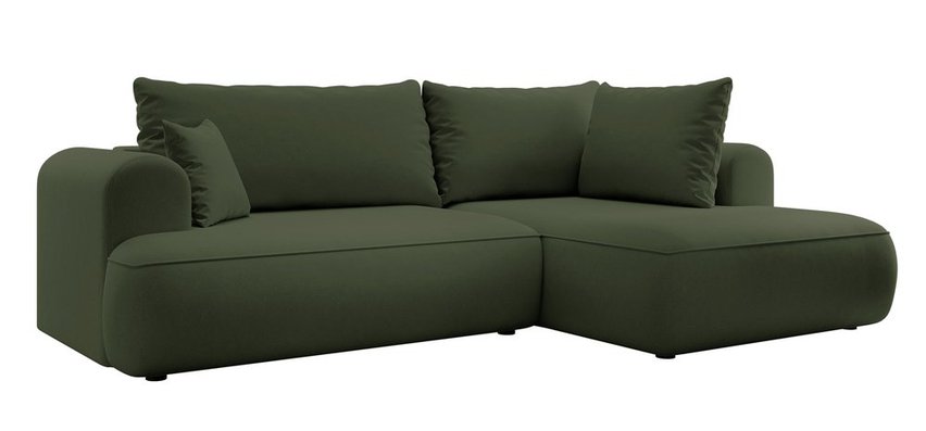 Ovo II L-shaped corner sofa with sleeping function Castel 39 with side and container, easy-to-clean velvet, right-hand