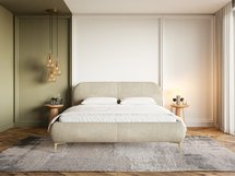 Upholstered bed 160x200 cm Ovalle beige chenille gold legs