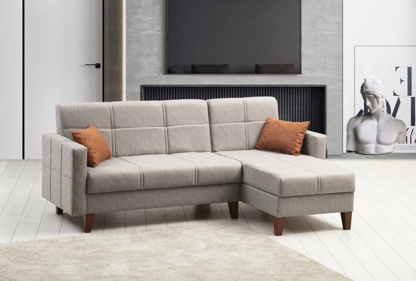 Corner sofa with sleeping function Desizes L-shaped right-hand side gray