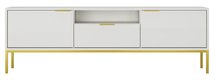 Diargo 175 cm two-door TV cabinet with a drawer and a niche, white on a gold frame