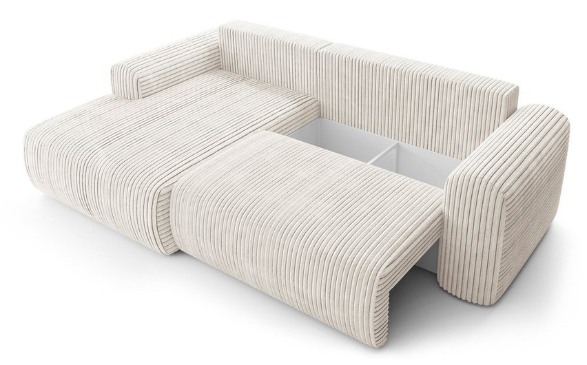 Corner sofa with sleeping function Lelu Tilia 01 L-shaped with a container, thick corduroy, left-hand side