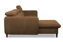 Corner sofa with sleeping function Drene Sally 04 with a container in a hydrophobic fabric, velvet legs, black, left-hand side