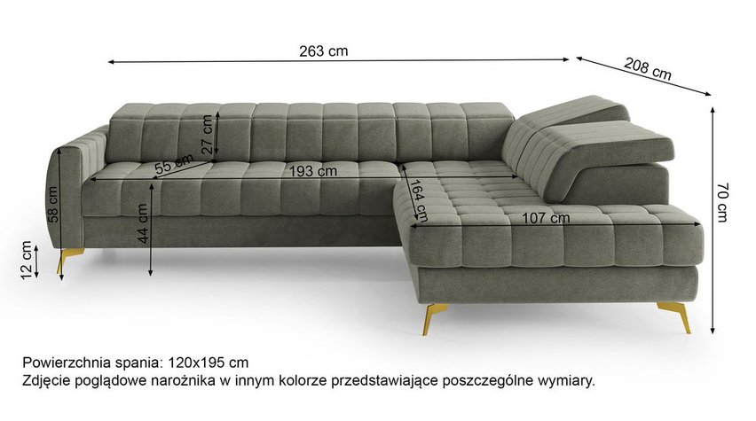 Corner sofa with sleeping function Pessi Castel 04 L-shaped with container and adjustable headrests easy-cleaning velvet left-hand side