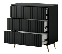 Bello chest of drawers with three drawers, 79 cm, black with gold legs