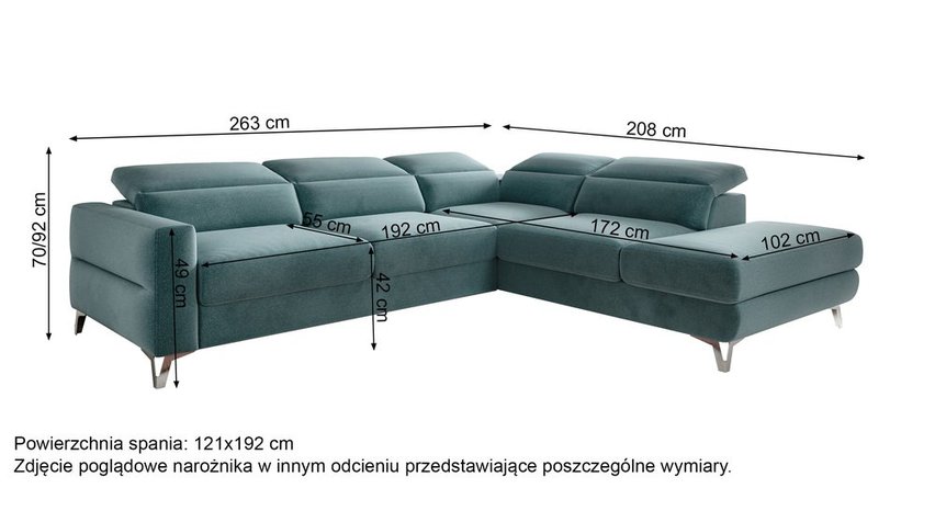 Pomello L-shaped corner sofa with sleeping function with storage and adjustable headrests Letto 38 easy-cleaning velvet right-hand side