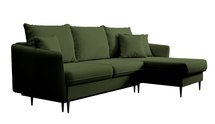 Volio velvet corner sofa with sleeping function, hydrophobic, black legs