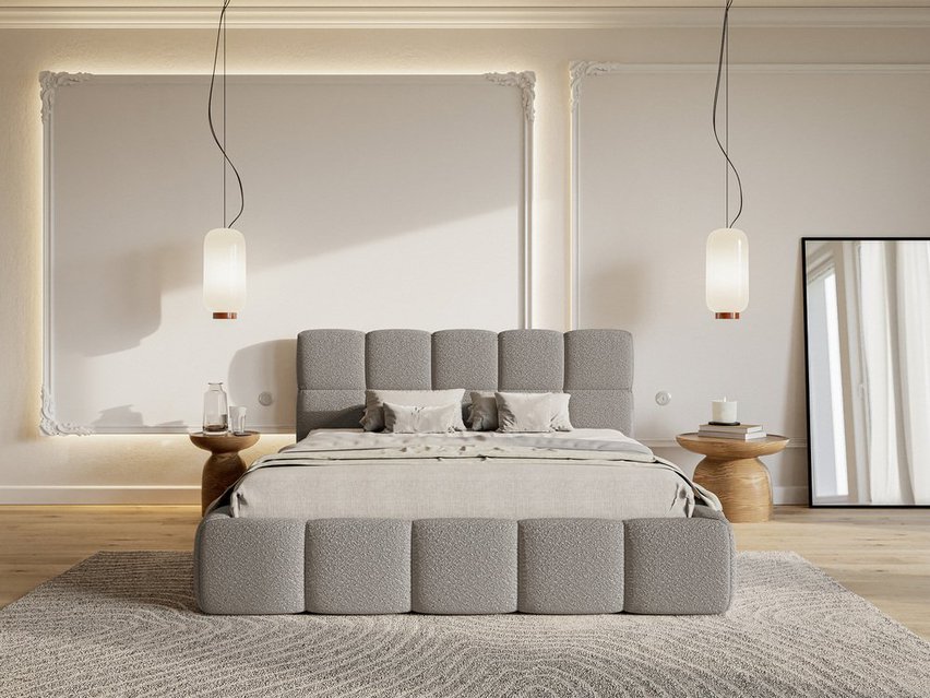 Upholstered bed 180x200 cm Cloudy with storage gray Legend 04