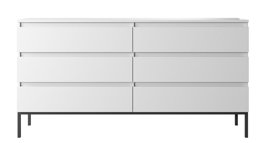 Bemmi white six-drawer chest of drawers with black legs