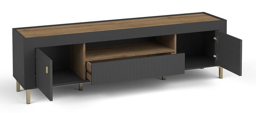 Lammila TV cabinet with drawer 171 cm black / whiskey oak