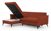 Corner sofa with sleeping function Cambiano L-shaped with container, red velvet, hydrophobic, left-sided