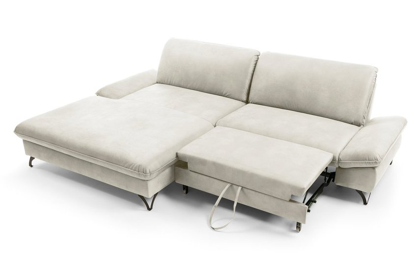 Corner sofa with sleeping function Vitala Castel 03 L-shaped with container, easy-cleaning velvet, left-hand side