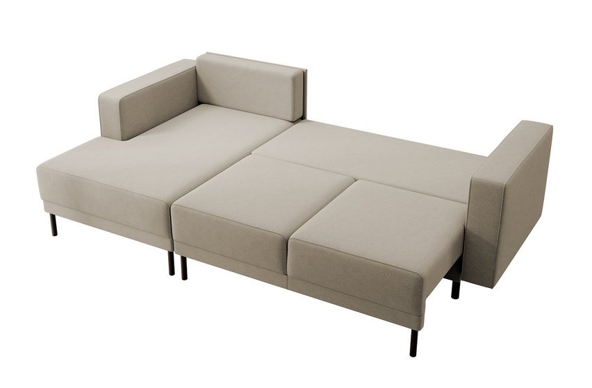 Rodario mini corner sofa with sleeping function and Castel 15 bedding container, left-handed