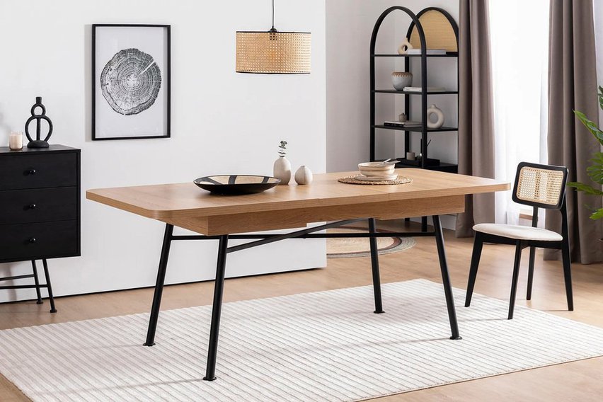 Crattale table 160x90 cm extendable in natural color on black legs