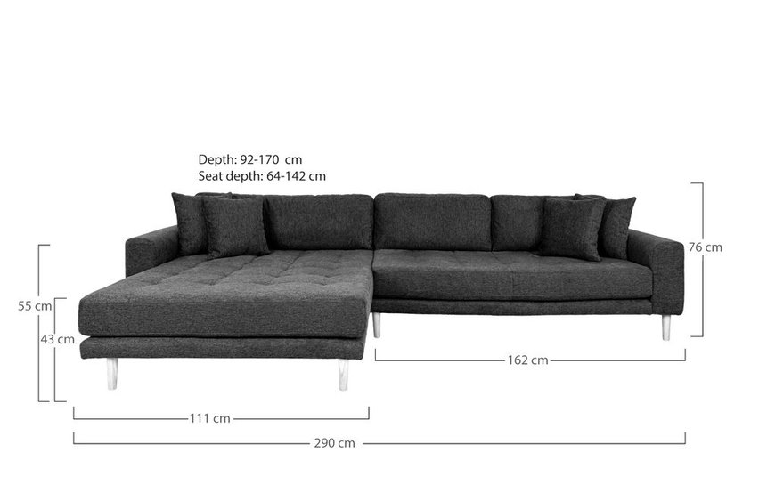 Dagmarri corner sofa 290 cm beige left side with black legs