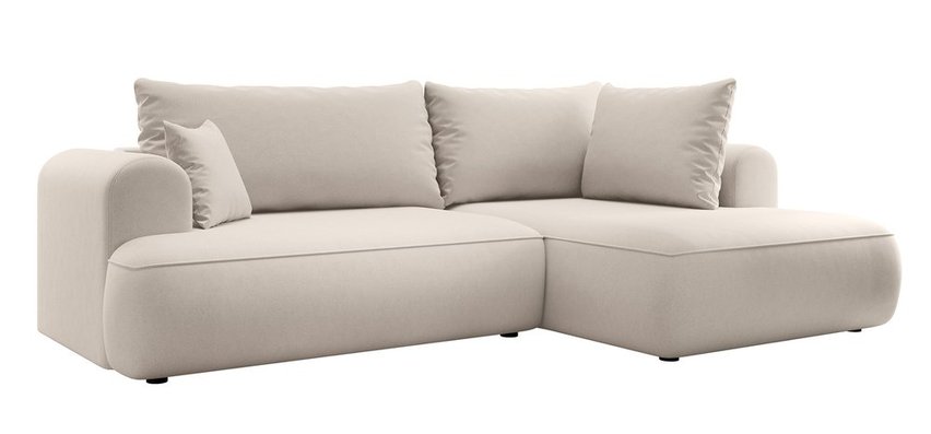 Ovo II L-shaped corner sofa with sleeping function Castel 03 with side and container, easy-to-clean velvet, right-hand