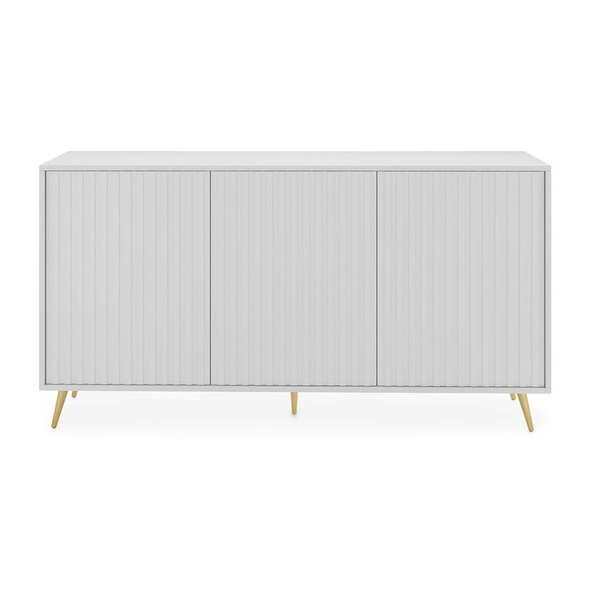 Bello chest of drawers with lamella fronts, 154 cm, white, with gold legs