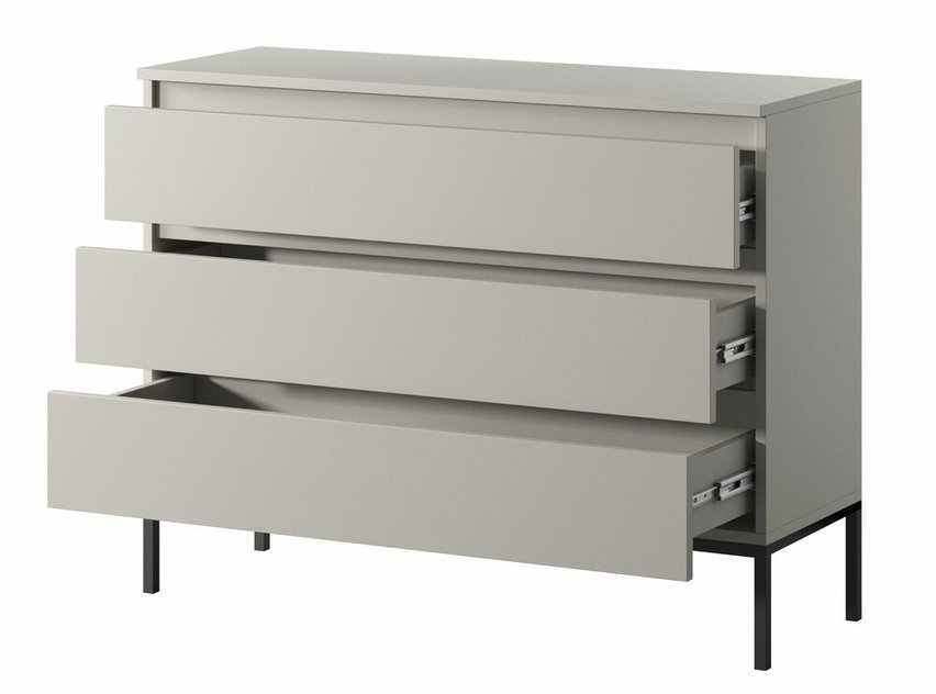 Bemmi three-drawer chest of drawers, beige with black legs