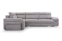 Umill L corner sofa bed with bar and pouffe (Fabric: Lincoln 86, Side: Left)