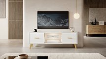 Savoni I TV cabinet, 140 cm, white with gold legs and handles