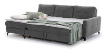 Buriano L-shaped corner sofa bed with storage and adjustable headrest, dark gray, easy-clean fabric, left-hand side