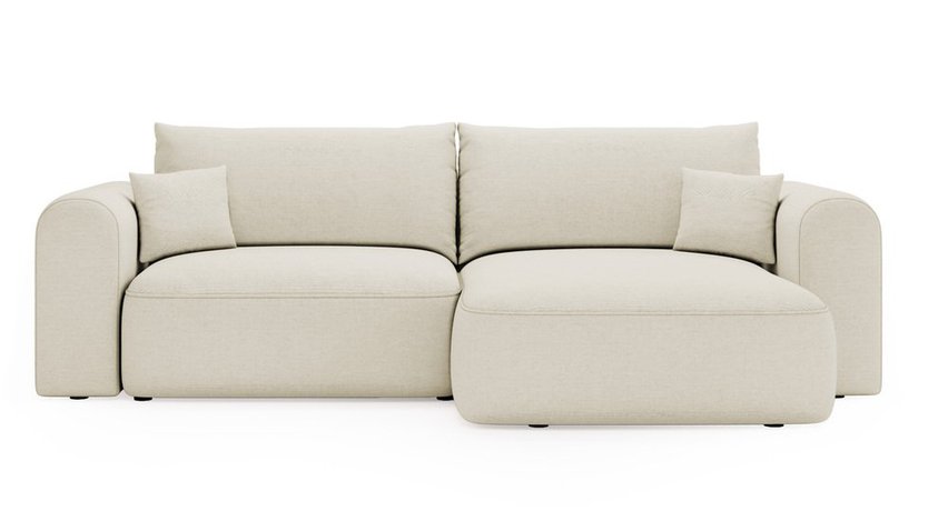 Sollano L-shaped corner sofa with sleeping function with a container, universal, creamy, easy-to-clean chenille