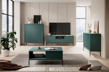 Vellore 154 cm green TV cabinet with grooved fronts, black handles and NOVA RTV-154 frame