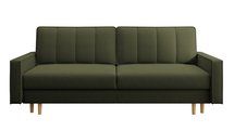 Derban three-seater sofa bed with storage, olive velvet, easy to clean