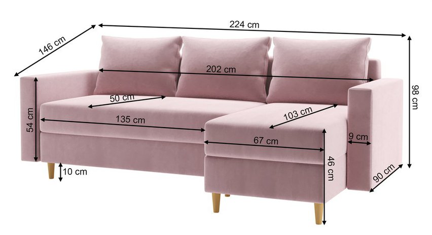 Corner sofa with sleeping function Indeally (Fabric: Kronos 27)