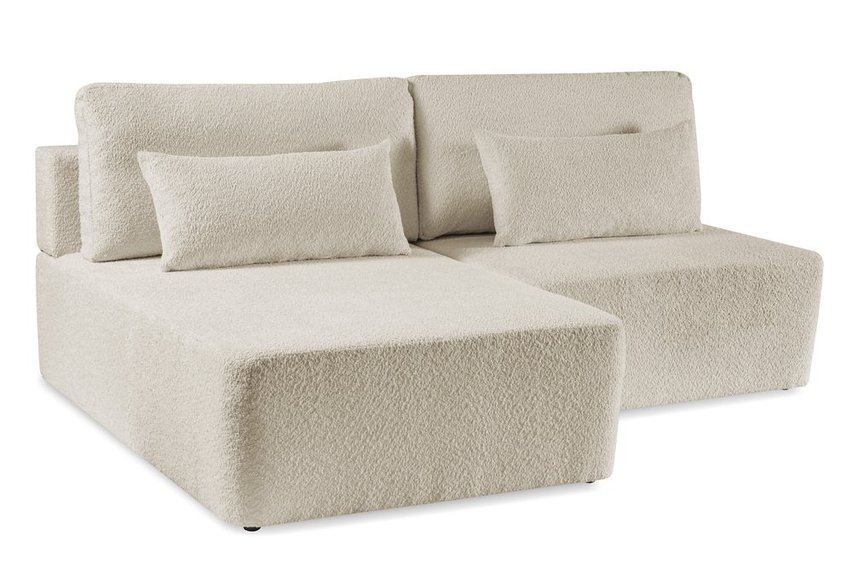 Corner sofa with sleeping function Moduliano L-shaped with container universal beige boucle