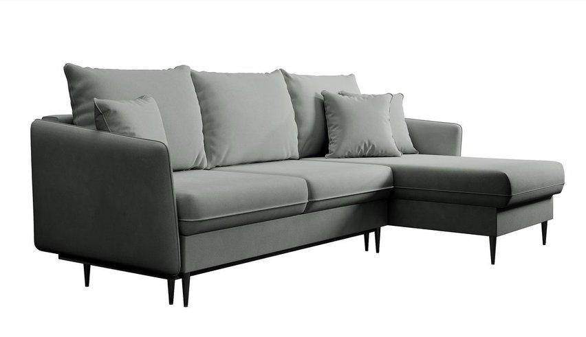 Volio velvet corner sofa with sleeping function, hydrophobic, black legs