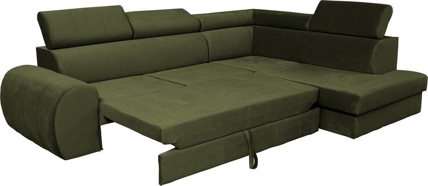 Corner sofa with sleeping function Dulia L-shaped legs black (Fabric: Trinity 27, Side: Right)