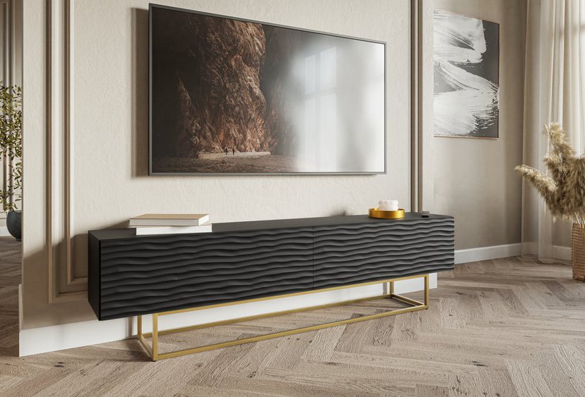 Wavio TV Cabinet with Gold Legs 175 cm Black