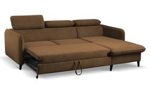 Corner sofa with sleeping function Drene Sally 04 with a container in a hydrophobic fabric, velvet legs, black, right-hand side