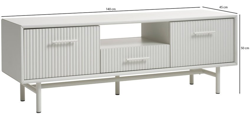 Athenise TV cabinet 140 cm three-door slatted light gray