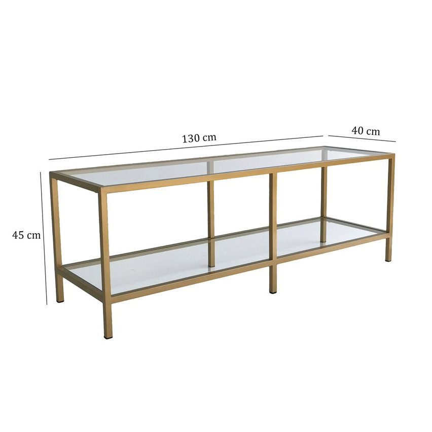 Bassoca glass TV cabinet with gold frame 130 cm