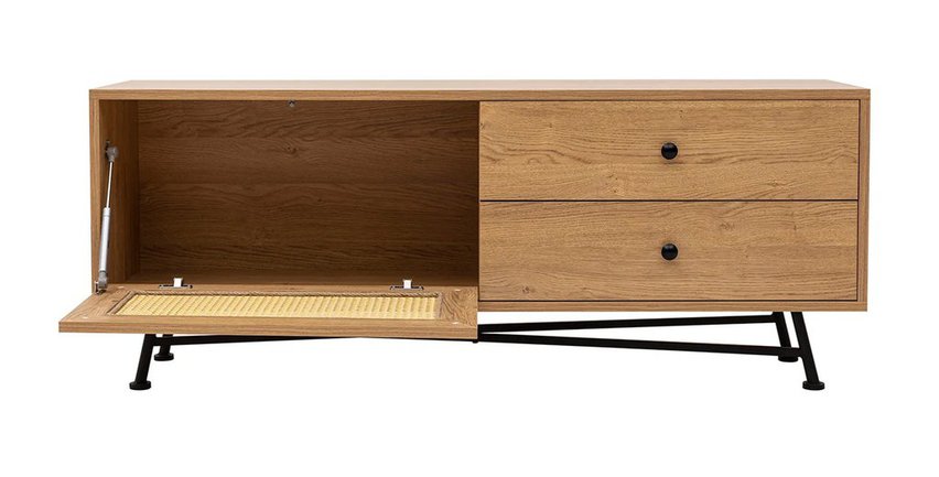 Crattale TV cabinet 140 cm with a natural rattan front