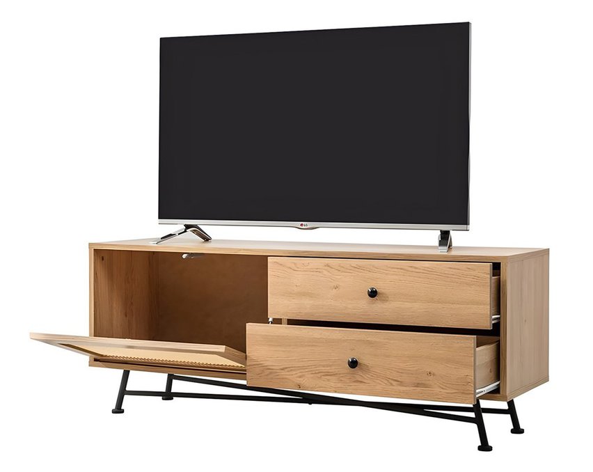 Crattale TV cabinet 140 cm with a natural rattan front