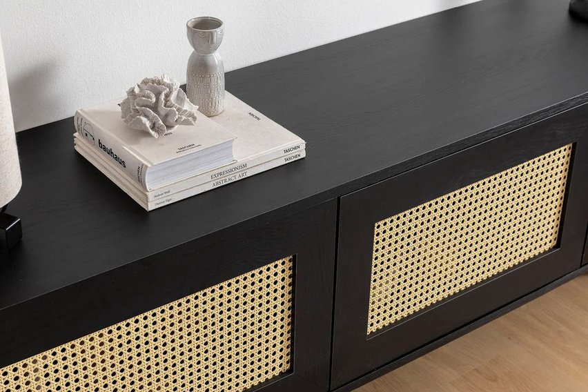 Crattale TV cabinet 180 cm with rattan front, black