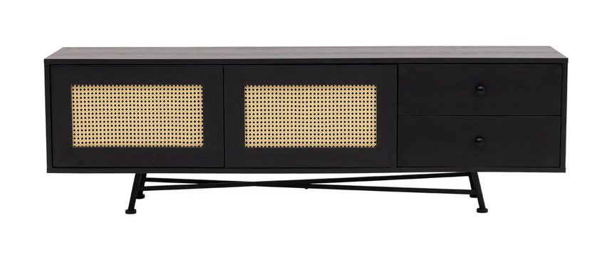 Crattale TV cabinet 180 cm with rattan front, black