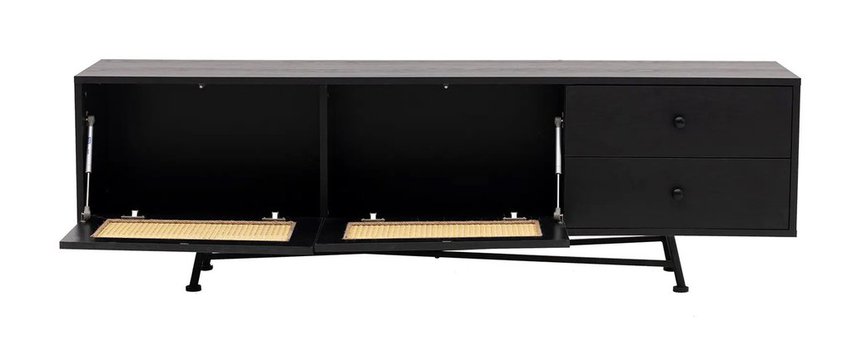 Crattale TV cabinet 180 cm with rattan front, black