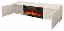 Kalva TV cabinet 180 cm with electric fireplace, white gloss, lamellas