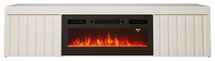 Kalva TV cabinet 180 cm with electric fireplace, white gloss, lamellas