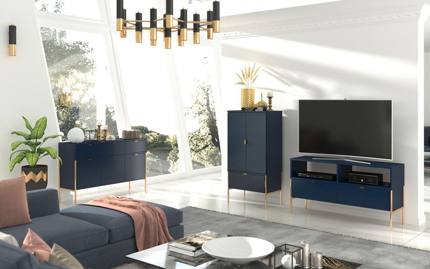 Meuble RTV Lesari, bleu marine et rose