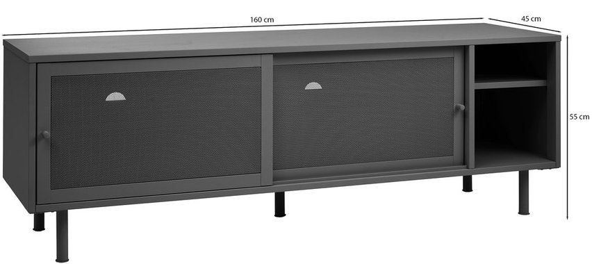 Sonaves TV cabinet 160 cm metal with sliding doors gray