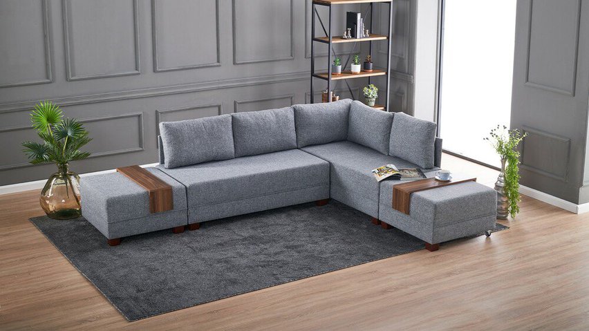 Modular corner sofa with sleeping function Solizes gray right-hand side