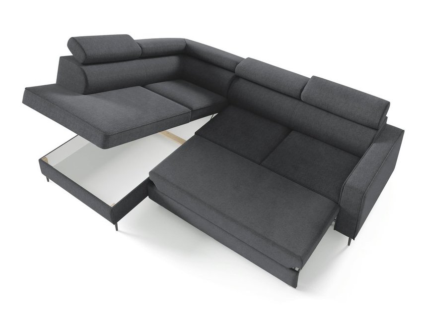 Corner sofa with sleeping function Vero L-shaped with container Neve 97 braided left-hand side